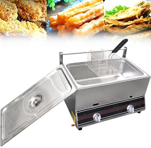 Freidora de Gas de encimera Comercial, Cesta de Aceite extraíble de freidora de Acero Inoxidable, para restaurantes de Comida rápida, Bares (A)