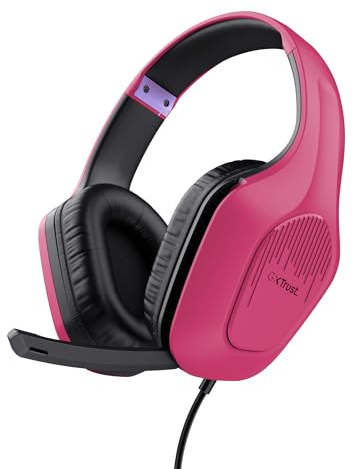 Trust Gaming GXT 418P Rayne Cuffie Gaming Leggere per PC Xbox PS4 PS5 Switch Mobile, Driver da 50 mm, Jack Audio 3.5 mm, Cavo 2m, Cuffie con Microfono Over-Ear, Rosa