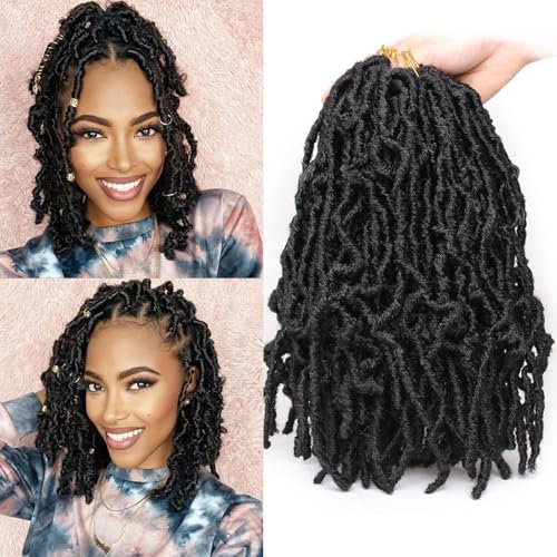 Samtress Faux Locs Crochet Hair Soft Locs 12 Inch Pre-looped New Faux Locs Crochet Braids 6 Packs Natural Black Goddess Locs Crochet Hair Curly Faux Locs Braiding Hair Extension for Women (#1B)