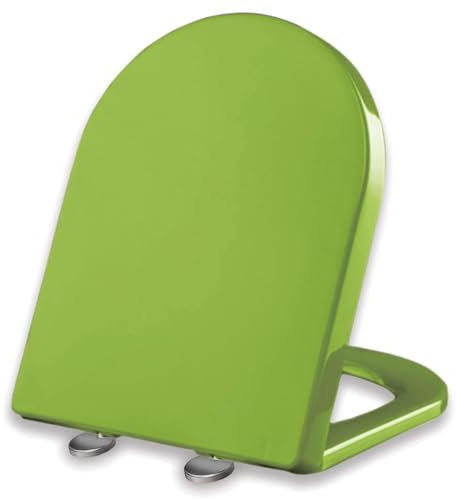 Brigtviee Asiento para Inodoro, Tapa WC En Forma De D, Tapas De Water Cierre Suave Lento, Tapadera WC Universal,Bisagras Ajustables, Desmontaje RáPido, FáCil De Limpiar(450 X 360mm),Verde