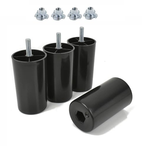 woplus 4er Set Möbelfüße aus Kunststoff Rund H: 90 mm Schwarz Ø 50 mm Mit Einschlagmuttern