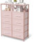 MYGIIVOVO Commode avec étagère ouverte, commode avec 8 tiroirs en tissu, plateau en bois, bacs en tissu et cadre en métal (rose)