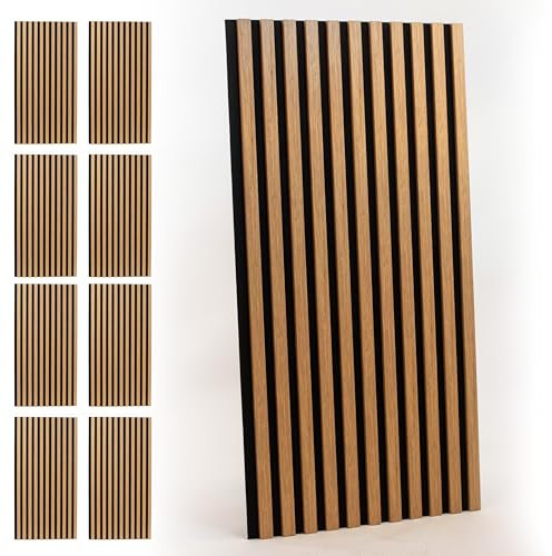 INNOVATE Akustikpaneele [Wandpaneele Holz Schalldämmung] 8 Stk. I Akustikpaneele Holz Schallabsorber I Holzpaneele Wand Wanddeko Wohnzimmer Schallschutzplatten Wanddeko I Eiche hell, 120x60cm: 5,76m²