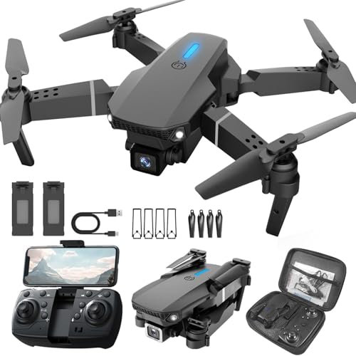 Drones con Camara 4k,Drones con Camara 4k Adultos Niños Dron Adultos Plegable 3D Flip Regalos para Niñas/Niños Drone Plegable para Principiantes, 2 Baterías, Negro mate