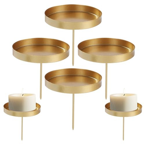 BUCOMTU Portavelas de Adviento, 8 cm, candelabro dorado, 6 unidades, candelabro de Adviento, soporte para velas de metal columnar, bandeja para velas, decoración de ambiente
