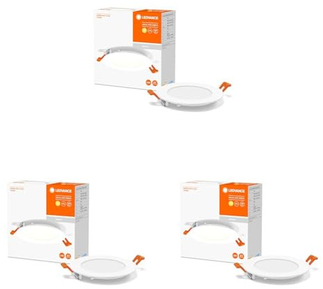 Ledvance LED SPOT SLIM Ø 12cm, Einbaustrahler Spot für sämtliche Innenbereiche, 8W, Farbtemperatur 3000K, 550 Lumen, 240V, flaches modernes Design, inkl. Klemmvorrichtung, weiß (Packung mit 3)
