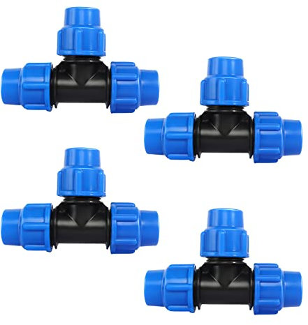Raccordi a T a Compressione, 4 Pezzi 25 mm x 25 mm x 25mm Raccordo per Tubo dell’Aqua a Forma, Raccordo Tubo PE 25mm Raccordo in Plastica per Installazioni Interne ed Esterne