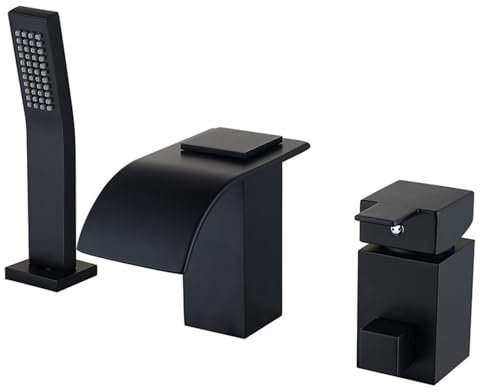 XJTNLB Rubinetteria Bordo Vasca 3 Fori Rubinetto Vasca Cascata Nero Miscelatore Doccia con Deviatore