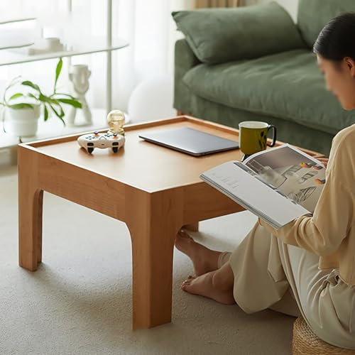 Tavolino da caffè moderno e minimalista in legno, con accento retrò, per piccoli spazi, basso stile giapponese, tavolino in legno di ciliegio, 60 cm, perfetto per sedersi a pavimento