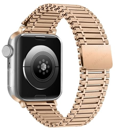 Quirxio Correa de metal para Apple Watch Ultra Band 49mm Series 10/9/8/7 41mm 45mm Pulsera de acero Iwatch 6 SE 5 4 3 38mm 40mm 42mm 44mm S10 46mm 42mm Correas de reloj(Rose Gold,42 44 45 49mm)