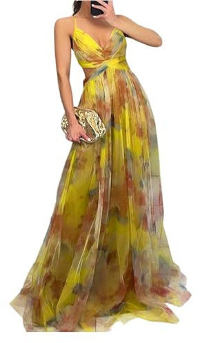 uxxnjfg Robe De Cérémonie pour Femme Ronde Boheme Cocktail Maille Robe Longue Chic Et Elegant De Cérémonie Fleurie Vetement Ete sans Manches Fluide Summer Dress