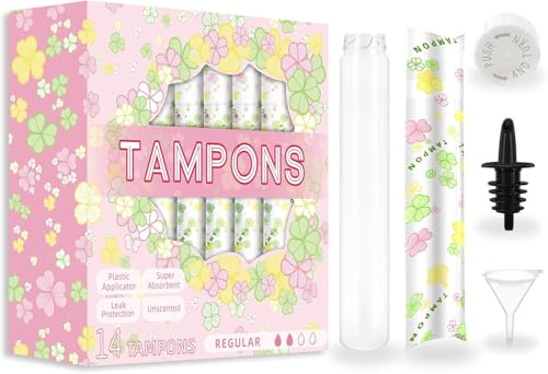 JUSONEY 14-Pack Tampon Flasks (21oz Total)-Hidden Flasks for Liquor, Hidden Alcohol Container for Concert,Nightclubs - Leakproof, Discreet & Easy Fill with Funnel