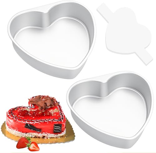 HEYYUMI 8 Inch Heart Shaped Cake Pans with 50 Pieces Parchment Paper,Set of 2 Non-stick Aluminum Heart Cake Pans Baking Tins for Birthday Wedding