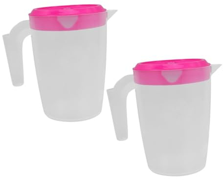 PAMINGONO 2 pièces Pichet Plastique avec Couvercle Anti-débordement Récipient Boisson Ergonomique pour Eau Froide Jus et Bière Adapté Restaurants et Bars Réutilisable