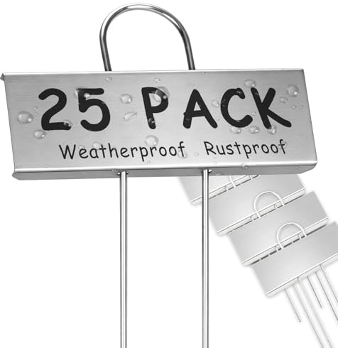 KINGLAKE 14cm Pflanzenschilder Pflanzenstecker Metall zum beschriften, 25 Stück Pflanzschilder für Draussen Wetterfest, Kräuterstecker Beschriftung Beet Schilder, Pflanzenetiketten für Pflanzen-Silber