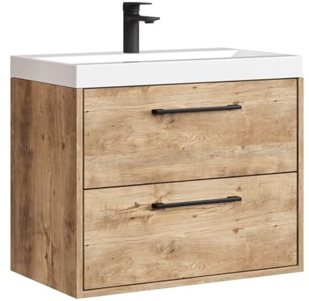 Badplaats B.V. Badezimmer Badmöbel Set Florence (Kastanien Eiche, Unterschrank mit Waschbecken)