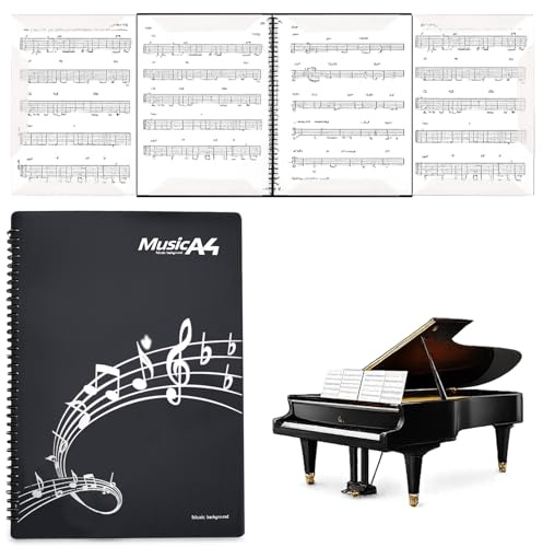 Tbintul 15 Fächer/60 Seiten Notenmappe A4,4 Seiten Erweitern Chormappe Schwarz,Music Sheet Chormappe,Notenmappe für Notenblätter für Notenblätter Klavier Gitarre Violine