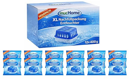 mucHome 12x 400g Luftentfeuchter Granulat Nachfüllpackung -XL Sparpackung- für Granulat Entfeuchter Feuchtigkeits-Stopper Nachfüllpack Beutel - Universal Ersatzbeutel für alle gänigen Luftentfeuchter