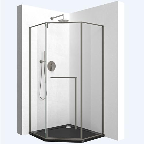 Mai & Mai Duschkabine Fünfeckdusche 100x100 cm mit Drehtür | Eckdusche 8mm ESG-Sicherheitsglas Nano-Beschichtung Duschabtrennung Ravenna68K-Plus