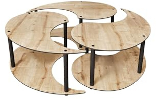 Hanah Home Modern Coffee Table Set (3 Pieces), Oak Color, 70 cm Diameter x 38 cm Height | 100% MDF with Compressed Kraft Legs | Stylish & Functional for Any Living Space