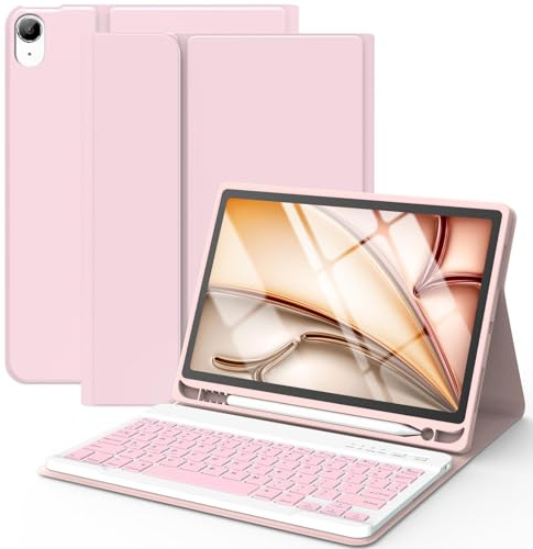 Keyboard Case for iPad Air 11(M2&M3&M4) 2024-2026 Air 5th/Air 4th 10.9 | Keyboard Cover with Pen Holder & Auto Wake and Sleep, Wireless Bluetooth Detachable Keyboard for iPad Pro 11 2018(Pink)
