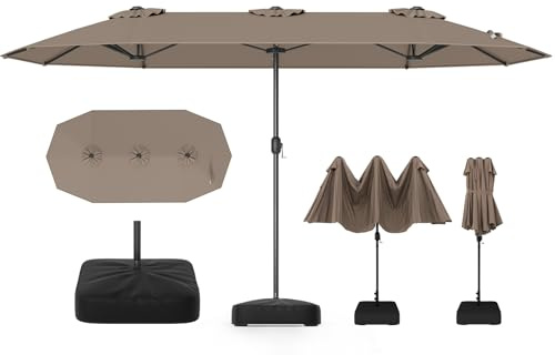 RELAX4LIFE Grand Parasol de Jardin Exterieur avec Pied, 4x2M Parasol Double pour Terrasse/Piscine/Marché, 12 Baleines Renforcées, Manivelle, Protection Solaire pour 6-8 Personnes