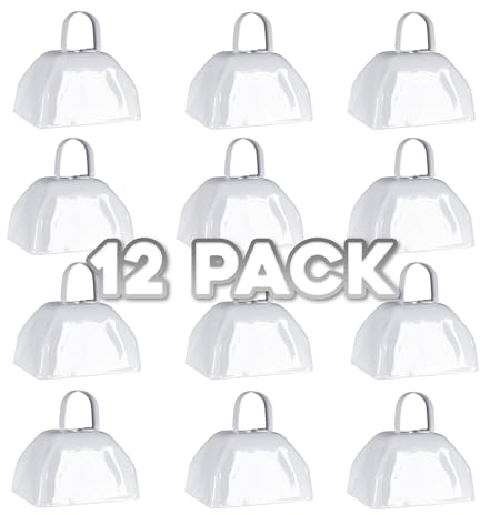 Metall Kuhglocken mit Griffen 7,6 cm Neuheit Noise Maker – 12 Pack weiß