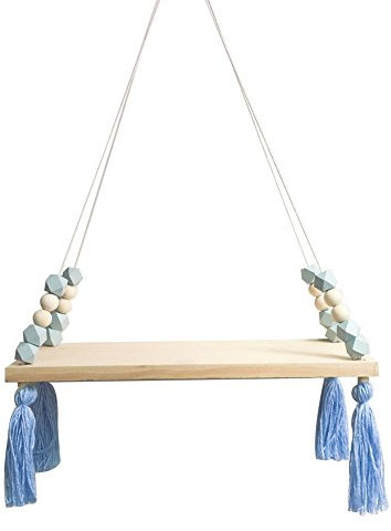 Skgardeniamy, mensola da parete sospesa, in legno, altalena decorata con nappe, ideale per abbellire la cameretta dei bambini, in particolare quella delle femminucce, Legno, Blu, 55cm