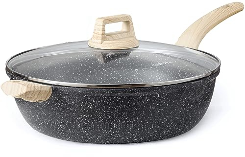 CAROTE Bratpfanne Wokpfanne mit Deckel 32 cm/6.1L,Pfanne mit Antihaftbeschichtung,Tiefe Bratpfanne Für alle Herdarten inklusive Induktion