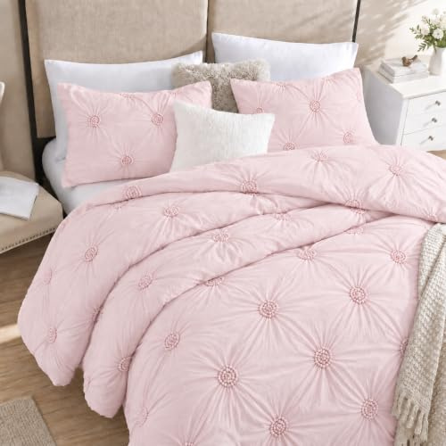 Swift Home Twin Twin XL Rose Blush 2-teiliges Daunen-Alternativ-Bettwäsche-Set mit gerüschtem 3D-Blumen-Biesen, für alle Jahreszeiten, maschinenwaschbar