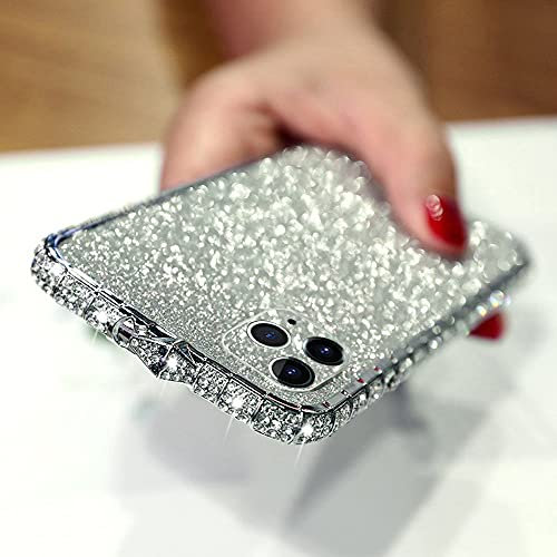 LUVI Für iPhone 11 Glitzer Aufkleber Hülle Bling Diamant Strass Kristall Metall Bumper Rahmen Case Edge Schutzhülle mit Glänzend Sparkle Skin Cute Luxury Fashion Case für iPhone 11 Silber