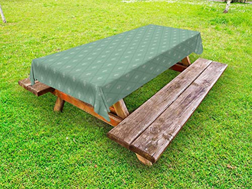 ABAKUHAUS Fleur De Lis Outdoor-Tischdecke, Retro königlichen Lilien, dekorative waschbare Picknick-Tischdecke, 145 x 305 cm, resedagrün