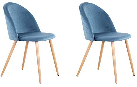 BenyLed Lot de 2 Chaises de Salle à Manger Rembourrées avec Dossier en Velours Doux et Pieds Réglables en Métal Style Bois (Bleu)