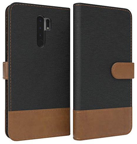 EAZY CASE Tasche kompatibel mit Xiaomi Redmi 9 / Redmi 9 Prime Stoff Schutzhülle mit Standfunktion Klapphülle, Handytasche Handyhülle mit Magnetverschluss und Kartenfach, Kunstleder, Schwarz