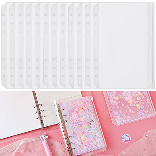 VCRANONR 12 Stück Dokumententasche A5 Durchscheinende Binder Taschen 6 Löcher Bindertaschen PVC Loseblatt Notizbuch Wasserdichter Ordnertaschen Dokumententaschen A5 für Dateien Dokumente Karten