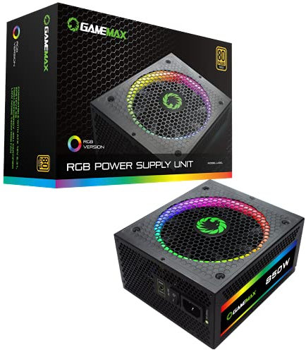 GameMax RGB850 Modular 80 Plus Gold Power Supply with 14cm RGB Fan - Black