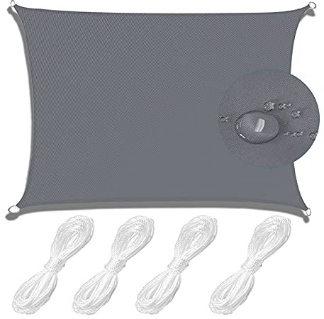 MEEYI Rechteckig Sonnensegel 4x8m Wetterschutz wasserabweisend UV-Schutz Sonnenschutz aus reißfestem Polyester mit Befestigungsseilen Sandstrand Schwarz Grau