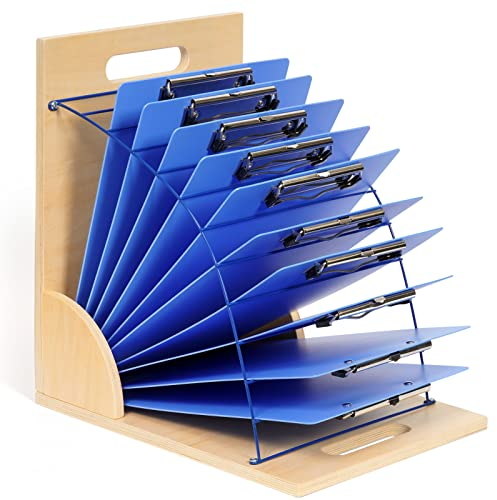 GAMENOTE Klemmbrett-Halter, Holz und Metall, Klemmbrett-Halter, Ständer, kleines Whiteboard-Aufbewahrungsregal, Organizer für Klassenzimmer, Büro, Montage erforderlich (1)