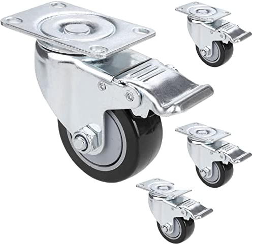 Möbelrollen 75mm, Schwerlastrollen mit 2 Bremse bis gesamt 500kg, Transportrollen für innen & außen, Lenkrollen 360° Drehbar, Industrierollen für Möbel Transport, Tisch, Kabinett,4er Set