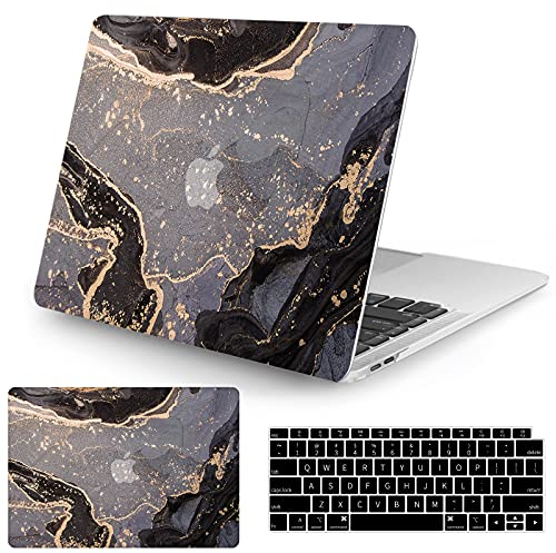 Vozehui Hülle Kompatibel mit MacBook Air 13 Zoll Hülle 2020 2019 2018 Release A1932 A2179 M1 A2337 Touch ID, mit Marmormuster Kunststoff Hartschalenhülle mit Tastaturabdeckung, Marmor Schwarz