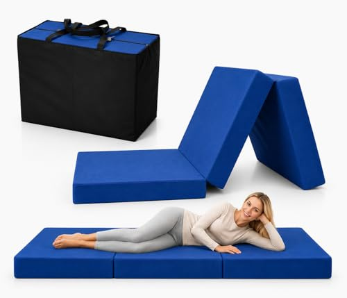 Odolplusz Klappmatratze Faltmatratze Klappbett - Made IN EU - als Matratze Gästebett Gästematratze einsetzbar (Blau mit Tasche, 80 x 200 cm)
