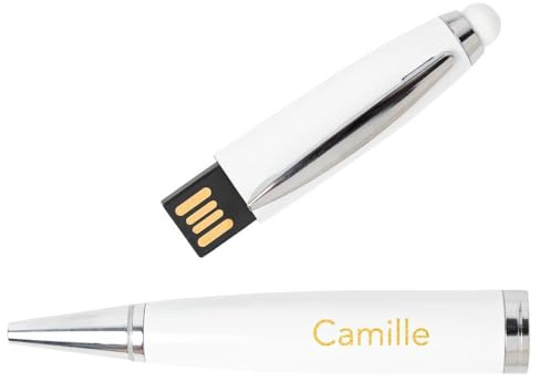 Bolígrafo Original con Llave USB integrada y personalización de Texto - Grabación de Texto en el bolígrafo Llave USB Blanco - Accesorio Personalizado 2 en 1