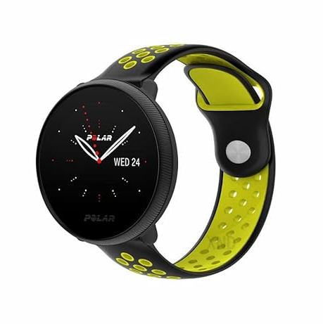 Strap-it Silikon Sportarmband - Schwarz/Gelb - für Polar Ignite 1, 2, 3, Unite, Pacer - Wasser- und Schweißresistent - Schnellwechsel-Funktion - Armband