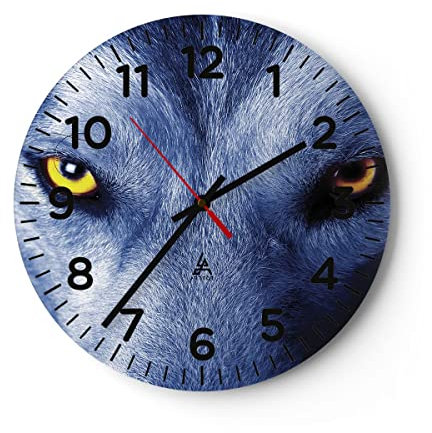 Modern Wanduhr Schau der Wolf Augen 40x40cm Rund Groß Wand Uhr Glas Analog Zimmeruhren Küche Büro Wohnzimmer Glasuhr Wall Clock Dekoration Design Wanddekoration Küchenuhr C4AR40x40-4587