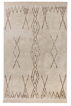 Qiyano Alena Boho Teppich Beige Creme Braun 120 x 170 cm, Flauschiger Hochflor Teppich aus Baumwolle, Wohnzimmer & Schlafzimmer, Strapazierfähig, Florhöhe ca. 15 mm