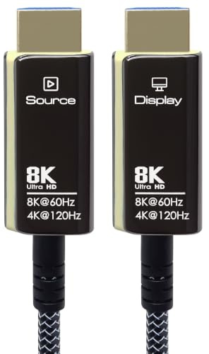 PremiumCord 8K Câble à Fibre Optique HDMI 2.1, Ultra High Speed 48 Gbit/s, 3D, EDID, ARC, HDR, Résolution 8K@60Hz 4320p, 4K@120Hz, Compatible PS5, Xbox X, PC, TV, Noir/Or, Longueur 10 m