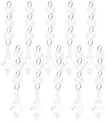 Cyrank Kronleuchter Kristalle Ersatz 10 Stück, klare Kronleuchter Eiszapfen Kristall Prismen mit Octogan Perlen für Lampen Dekoration Sonnenfänger Kristalle Fenster hängende Anhänger(Klar)