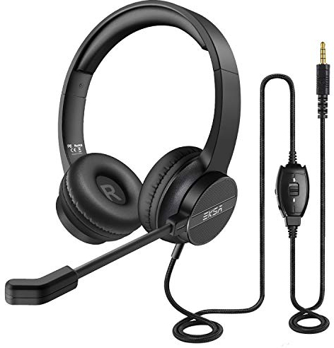 EKSA Cuffie Con Microfono per PC, H12 Cuffie per Computer 3,5mm jack, Cuffie Cellulare Con Controllo del volume e muto, Cuffie PC Con Microfono Centro di chiamate, Riunione di lavoro, Skype