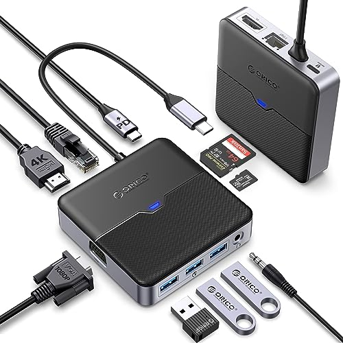 ORICO USB C Hub 10 in 1 Docking Station mit 4K HDMI & 1080P VGA, PD 100W, Ethernet 1000M, SD/TF, 3 Ports 5Gbps USB A 3.0, 3.5mm Audio, Typ C Multiport Adapter für MacBook Air Pro M2 M1 iPad Dell Hp