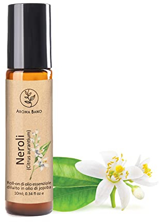 Roll On Olio Essenziale Neroli AROMA BANO Diluito In Olio Di Jojoba Pronto per l'uso 10ml -100% naturale Ideale Per Aromaterapia (Roll On Olio Essenziale Neroli)